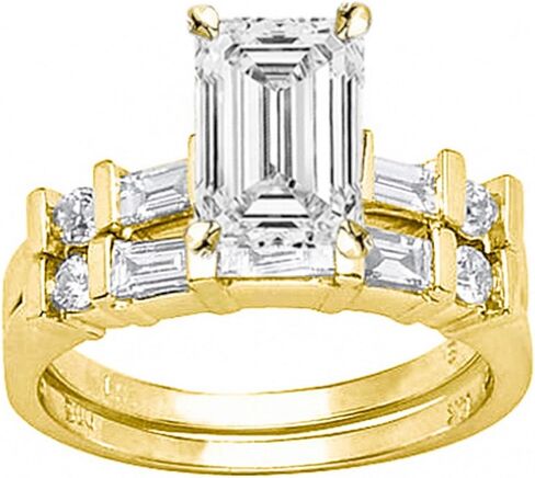 14K White Gold 3.75 Carat LAB GROWN DIAMOND Channel Set Baguette And Round Emerald Cut Diamond Engagement Ring Bridal Wedding Set (G-H Color VS1-VS2 Clarity 3 Ct Center) in Kuwait
