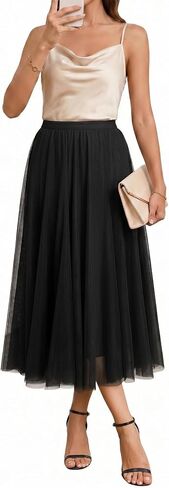 BLENCOT Women’s Tulle Skirt Elastic Waist High Waisted A-Line Pleated Long Flowy Skirts for Date Night Party Outfit in Kuwait