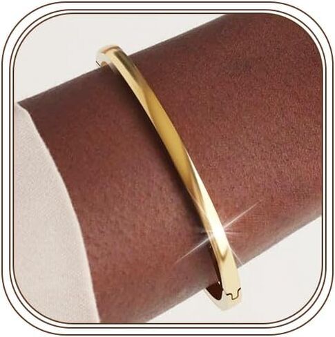 JUNVirtuous Gold Bangle Bracelet for Women Trendy Minimalist Dainty - 18K Plated Gold Bracelet for Women Waterproof Stainless Steel Bangle Small Wrist Non Tarnish Jewelry Gift in Saudi Arabia
