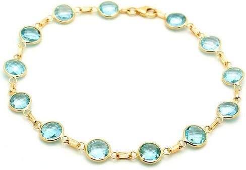14K Yellow Gold Bracelet With Faceted Fancy Cut Blue Topaz Gemstones 8 Inches in Saudi Arabia