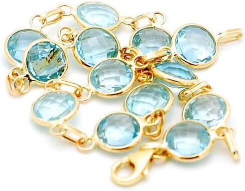 14K Yellow Gold Bracelet With Faceted Fancy Cut Blue Topaz Gemstones 8 Inches in Saudi Arabia