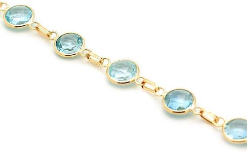 14K Yellow Gold Bracelet With Faceted Fancy Cut Blue Topaz Gemstones 8 Inches in Saudi Arabia