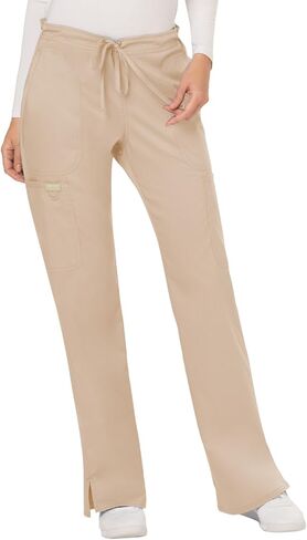 Cherokee Scrub Set for Women Modern Classic Fit Mock Wrap Top WW610 with Mid Rise Moderate Flare Drawstring Pant-WW120, Khaki- M Top/M Pant in Kuwait