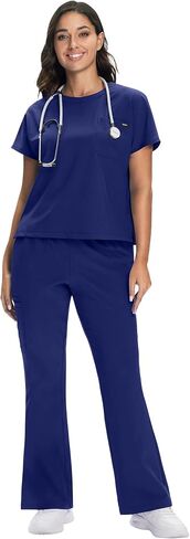 Scrub for Women Set - Round Neck Crop Scrub Top & Flare Leg Pants, Slim-Fit, 5-Way Stretch in Saudi Arabia