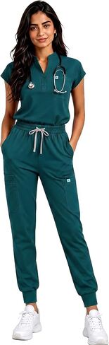 Women's Scrub Set - Sleeveless Stand-up Collar & Joggers - 11 Pockets - 4-Way Stretch Medical Nursing Uniform in Saudi Arabia