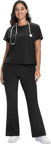 Scrub for Women Set - Round Neck Crop Scrub Top & Flare Leg Pants, Slim-Fit, 5-Way Stretch in Saudi Arabia