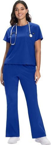 Scrub for Women Set - Round Neck Crop Scrub Top & Flare Leg Pants, Slim-Fit, 5-Way Stretch in Saudi Arabia