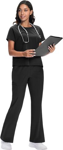 Scrub for Women Set - Round Neck Crop Scrub Top & Flare Leg Pants, Slim-Fit, 5-Way Stretch in Saudi Arabia