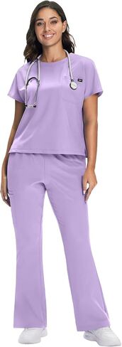 Scrub for Women Set - Round Neck Crop Scrub Top & Flare Leg Pants, Slim-Fit, 5-Way Stretch in Saudi Arabia