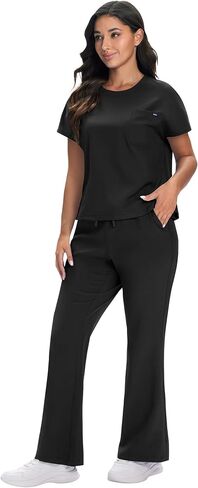 Scrub for Women Set - Round Neck Crop Scrub Top & Flare Leg Pants, Slim-Fit, 5-Way Stretch in Saudi Arabia