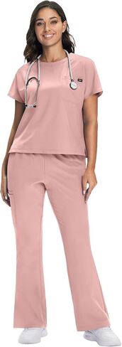 Scrub for Women Set - Round Neck Crop Scrub Top & Flare Leg Pants, Slim-Fit, 5-Way Stretch in Saudi Arabia