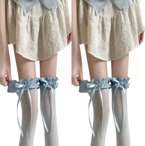 2pcsThigh High Stockings for Women -with Bow Sheer Pantyhose Cute Lolita Knee High Stockings for Daily & Cosplay in Kuwait