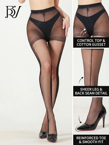 Women’s Side Stripe Jacquard Pantyhose – Summer Sheer Black Tights, Lightweight Stretchy Hosiery with Flattering Fit in Kuwait