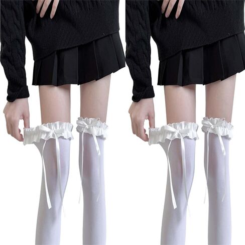 2pcsThigh High Stockings for Women -with Bow Sheer Pantyhose Cute Lolita Knee High Stockings for Daily & Cosplay in Kuwait