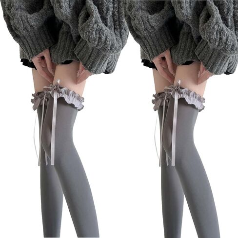2pcsThigh High Stockings for Women -with Bow Sheer Pantyhose Cute Lolita Knee High Stockings for Daily & Cosplay in Kuwait