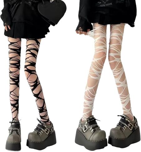 Y2K Punk Gothic Fishnet Tights - Irregular Cutout Stirrup Stockings - Edgy Sheer Mesh Leggings in Kuwait