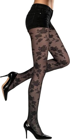 Womens Sheer Tights Flower Lace Stockings Floral Patterned Tights High Waisted Control Top Stockings for Daily Party in Saudi Arabia