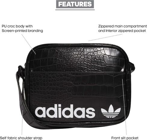 حقيبة كتف Adidas Originals Airliner باللون الأسود/الأبيض مقاس واحد in Kuwait