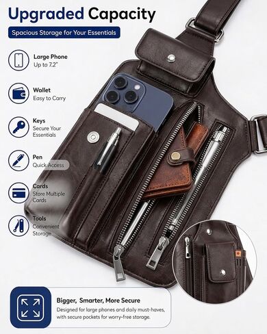 Large Double Shoulder Armpit Bag for Men, PU Leather Anti-Theft Underarm Holster Shoulder Wallet for Travel Cycling in Kuwait