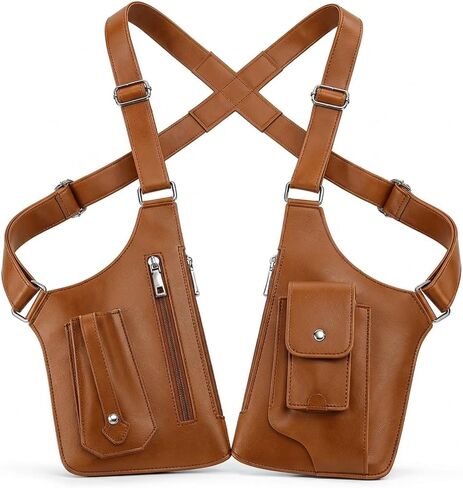 Large Double Shoulder Armpit Bag for Men, PU Leather Anti-Theft Underarm Holster Shoulder Wallet for Travel Cycling in Kuwait