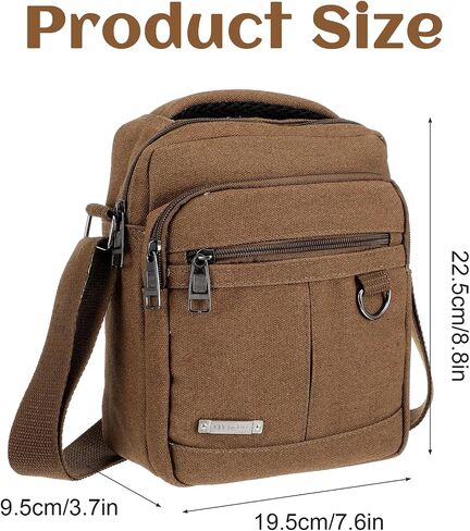 Mens Crossbody Bag, Canvas Messenger Shoulder Bag with Adjustable Strap, Vintage Style Multiple Pockets for Travel Work & Daily Use, Holds 9.7-Inch Tablet, Brown (2-Pack) in Saudi Arabia