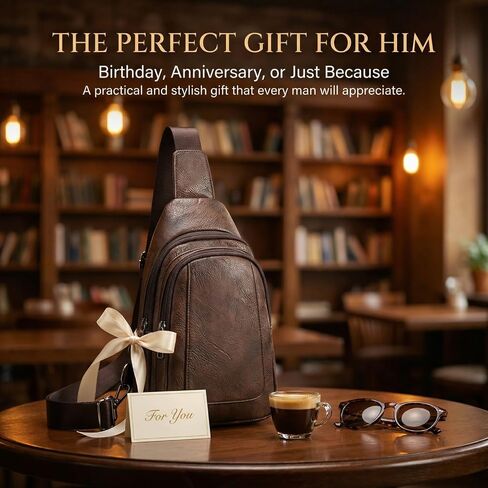Men's Chest Bag,Sling Crossbody Shoulder Bag,Satchel Pouch Side Crossover Bag,Casual Bag Pack for Travel Daily (Brown) in Saudi Arabia