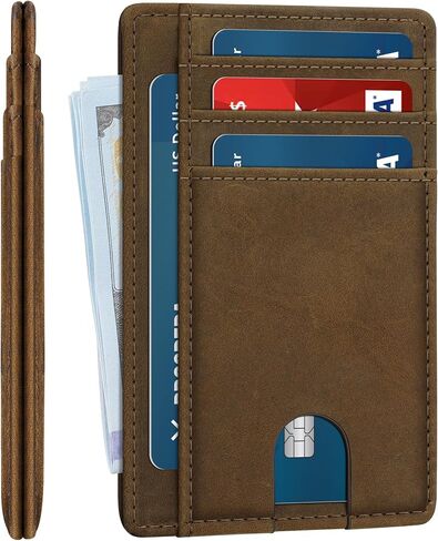 furid Slim Genuine Leather Wallet: Minimalist RFID Small Card Wallet for Men with ID Window - Front Pocket Comfortable Fit - 0.11-inch Ultra Thin Credit Card Holder for Men's Gift in Saudi Arabia