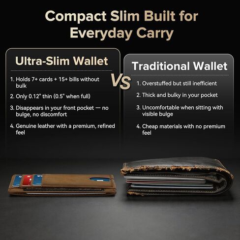 furid Slim Genuine Leather Wallet: Minimalist RFID Small Card Wallet for Men with ID Window - Front Pocket Comfortable Fit - 0.11-inch Ultra Thin Credit Card Holder for Men's Gift in Saudi Arabia