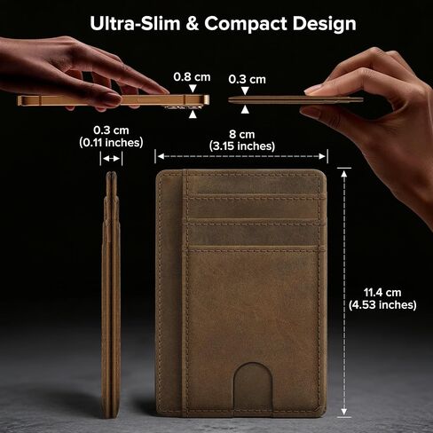furid Slim Genuine Leather Wallet: Minimalist RFID Small Card Wallet for Men with ID Window - Front Pocket Comfortable Fit - 0.11-inch Ultra Thin Credit Card Holder for Men's Gift in Saudi Arabia
