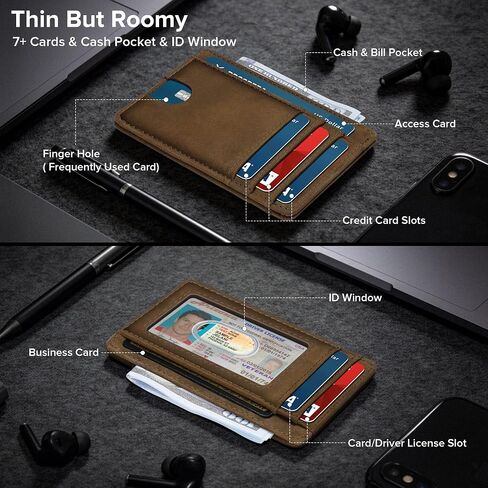 furid Slim Genuine Leather Wallet: Minimalist RFID Small Card Wallet for Men with ID Window - Front Pocket Comfortable Fit - 0.11-inch Ultra Thin Credit Card Holder for Men's Gift in Saudi Arabia