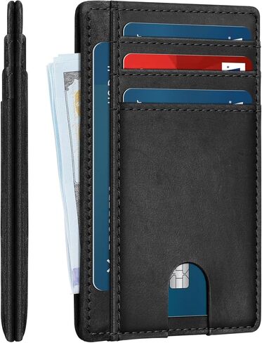 furid Slim Genuine Leather Wallet: Minimalist RFID Small Card Wallet for Men with ID Window - Front Pocket Comfortable Fit - 0.11-inch Ultra Thin Credit Card Holder for Men's Gift in Saudi Arabia