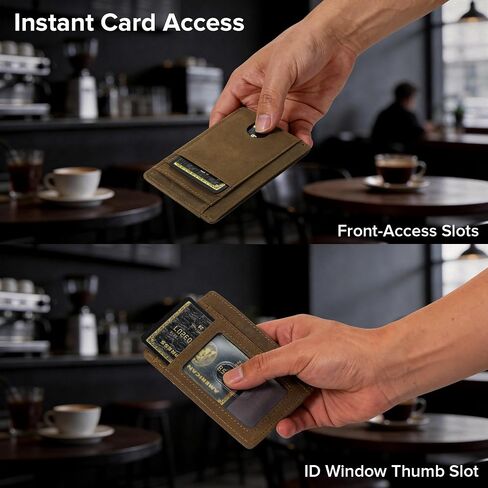 furid Slim Genuine Leather Wallet: Minimalist RFID Small Card Wallet for Men with ID Window - Front Pocket Comfortable Fit - 0.11-inch Ultra Thin Credit Card Holder for Men's Gift in Saudi Arabia