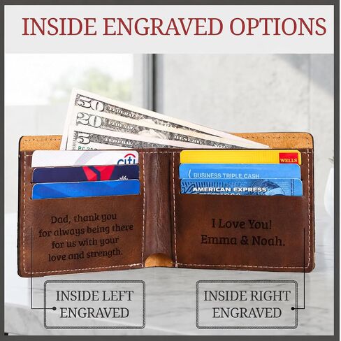 Personalized Wallet for Men, Custom Leather Wallet with Name Engraving, Father’s Day Gift for Dad, Husband, Boyfriend, Grandpa, Mens Wallet with ID Window Card Slots in Saudi Arabia