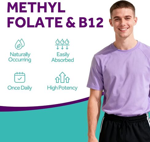 Doctor's Recipes Methyl Folate & B12 Supplement for Women and Men, L-5-MTHF 1000 mcg, Vitamin B12 1000 mcg, Bioactive, Naturally Occurring, High Absorption, Nerve, Energy & Heart Support, 60 Caps in Saudi Arabia