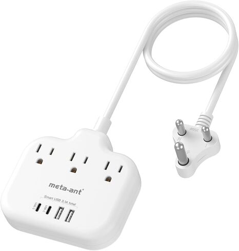 European Travel Plug Adapter, US to European Plug Adapter with 3 American Outlets & 4 USB, 3ft European Power Cord, International Travel Power Strip, Type C for Europe EU Germany France, Travel, White in Saudi Arabia