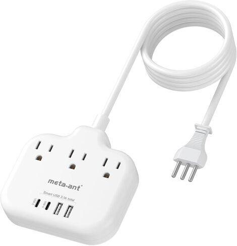 European Travel Plug Adapter, US to European Plug Adapter with 3 American Outlets & 4 USB, 3ft European Power Cord, International Travel Power Strip, Type C for Europe EU Germany France, Travel, White in Saudi Arabia