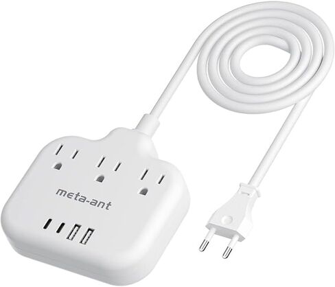 European Travel Plug Adapter, US to European Plug Adapter with 3 American Outlets & 4 USB, 3ft European Power Cord, International Travel Power Strip, Type C for Europe EU Germany France, Travel, White in Saudi Arabia