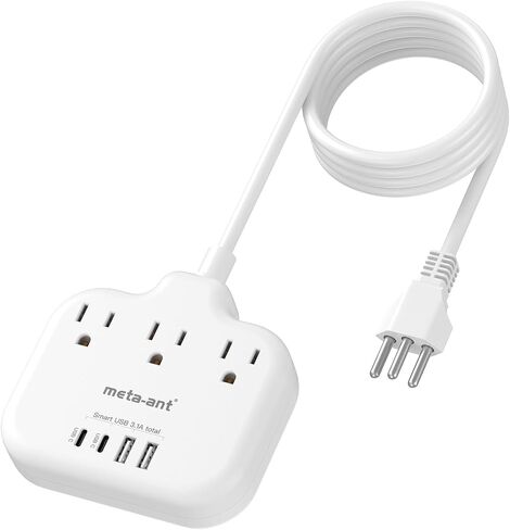 European Travel Plug Adapter, US to European Plug Adapter with 3 American Outlets & 4 USB, 3ft European Power Cord, International Travel Power Strip, Type C for Europe EU Germany France, Travel, White in Saudi Arabia