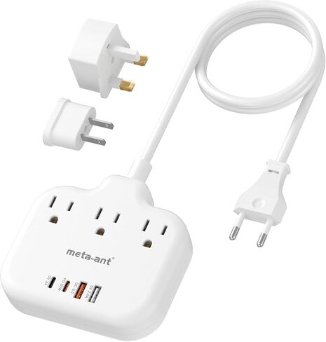 European Travel Plug Adapter, US to European Plug Adapter with 3 American Outlets & 4 USB, 3ft European Power Cord, International Travel Power Strip, Type C for Europe EU Germany France, Travel, White in Saudi Arabia