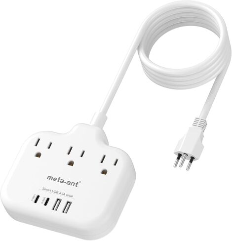 European Travel Plug Adapter, US to European Plug Adapter with 3 American Outlets & 4 USB, 3ft European Power Cord, International Travel Power Strip, Type C for Europe EU Germany France, Travel, White in Saudi Arabia