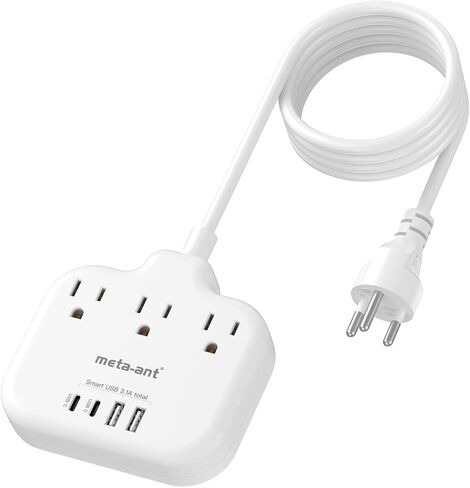 European Travel Plug Adapter, US to European Plug Adapter with 3 American Outlets & 4 USB, 3ft European Power Cord, International Travel Power Strip, Type C for Europe EU Germany France, Travel, White in Saudi Arabia