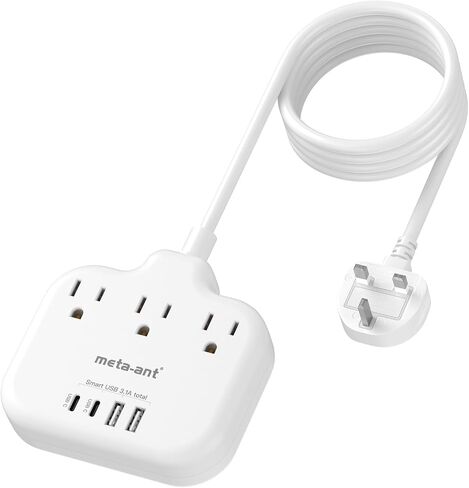 European Travel Plug Adapter, US to European Plug Adapter with 3 American Outlets & 4 USB, 3ft European Power Cord, International Travel Power Strip, Type C for Europe EU Germany France, Travel, White in Saudi Arabia