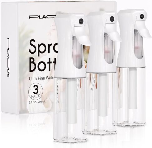3 Pack Continuous Spray Bottles - Ultra Fine Mist Sprayer, Refillable Water Sprayer for Hairstyling, Plants, Pets, Cleaning, Skincare (6.8 OZ/200ML,White) in Kuwait