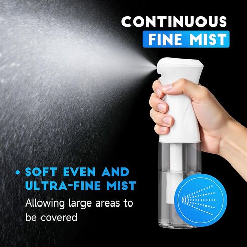 3 Pack Continuous Spray Bottles - Ultra Fine Mist Sprayer, Refillable Water Sprayer for Hairstyling, Plants, Pets, Cleaning, Skincare (6.8 OZ/200ML,White) in Kuwait