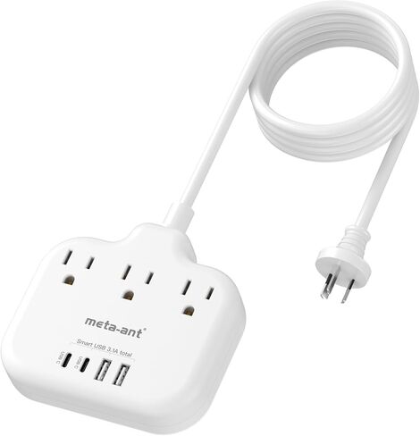 European Travel Plug Adapter, US to European Plug Adapter with 3 American Outlets & 4 USB, 3ft European Power Cord, International Travel Power Strip, Type C for Europe EU Germany France, Travel, White in Saudi Arabia