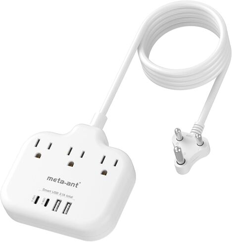 European Travel Plug Adapter, US to European Plug Adapter with 3 American Outlets & 4 USB, 3ft European Power Cord, International Travel Power Strip, Type C for Europe EU Germany France, Travel, White in Saudi Arabia