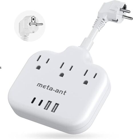 European Travel Plug Adapter, US to European Plug Adapter with 3 American Outlets & 4 USB, 3ft European Power Cord, International Travel Power Strip, Type C for Europe EU Germany France, Travel, White in Saudi Arabia