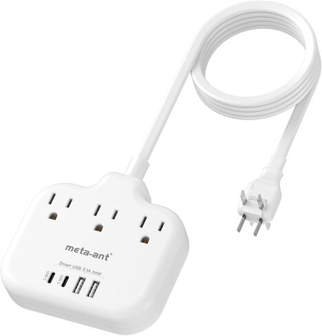 European Travel Plug Adapter, US to European Plug Adapter with 3 American Outlets & 4 USB, 3ft European Power Cord, International Travel Power Strip, Type C for Europe EU Germany France, Travel, White in Saudi Arabia