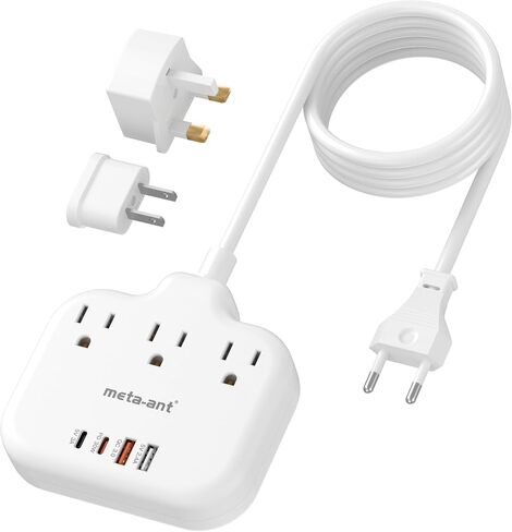 European Travel Plug Adapter, US to European Plug Adapter with 3 American Outlets & 4 USB, 3ft European Power Cord, International Travel Power Strip, Type C for Europe EU Germany France, Travel, White in Saudi Arabia