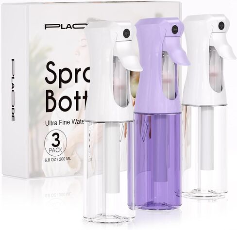 3 Pack Continuous Spray Bottles - Ultra Fine Mist Sprayer, Refillable Water Sprayer for Hairstyling, Plants, Pets, Cleaning, Skincare (6.8 OZ/200ML,White) in Kuwait